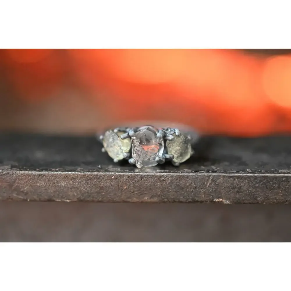 Unique Engagement Ring Raw Diamond Ring Raw Sapphire Ring